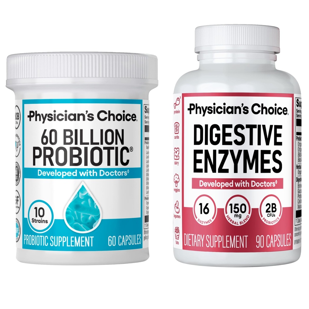 Alegerea medicului - Optimal Gut Health Bundle: 60 Miliarde Probiotic 60ct + Enzime digestive 90ct pentru Digestive Comfort și suport imunitar