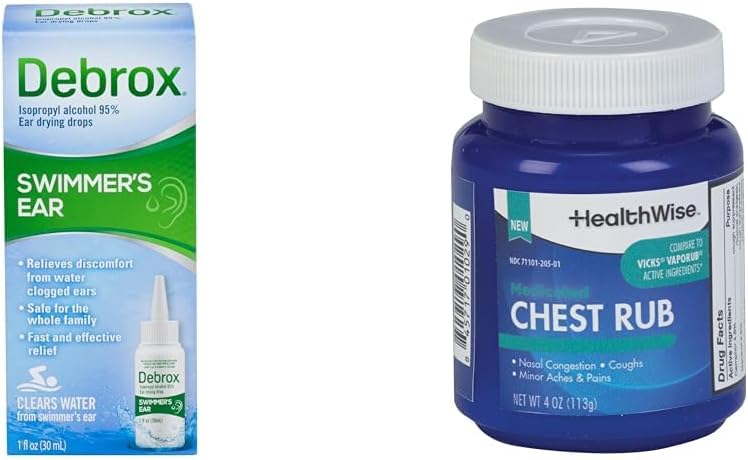 Debrox Swimmer's Ureche Drops, 1 Fl Oz şi HealthWise Medicate Chest Rub, 4 oz. Bundle