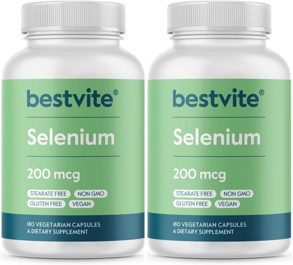 BESTVITE Seleniu 200mcg (360 capsule vegetariene) (2-Pachet) - Fără Stearete - Fără agenți de flux - Vegan - Non-GMO - Gluten Free