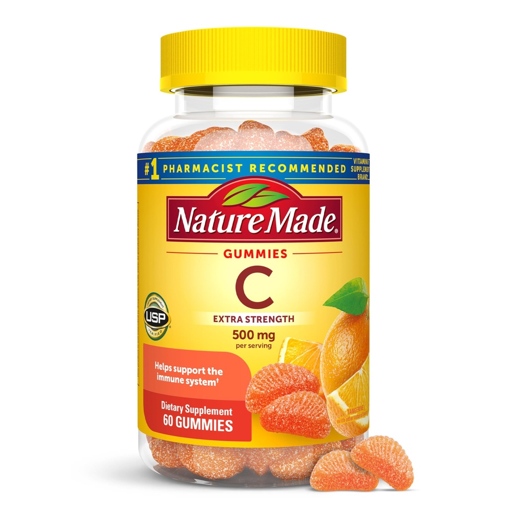 Natura a produs doza suplimentara de vitamina C 500 mg pe portie, Supliment alimentar, Vitamina C gume pentru suport imunitar, 60 gume, 30 zile de aprovizionare