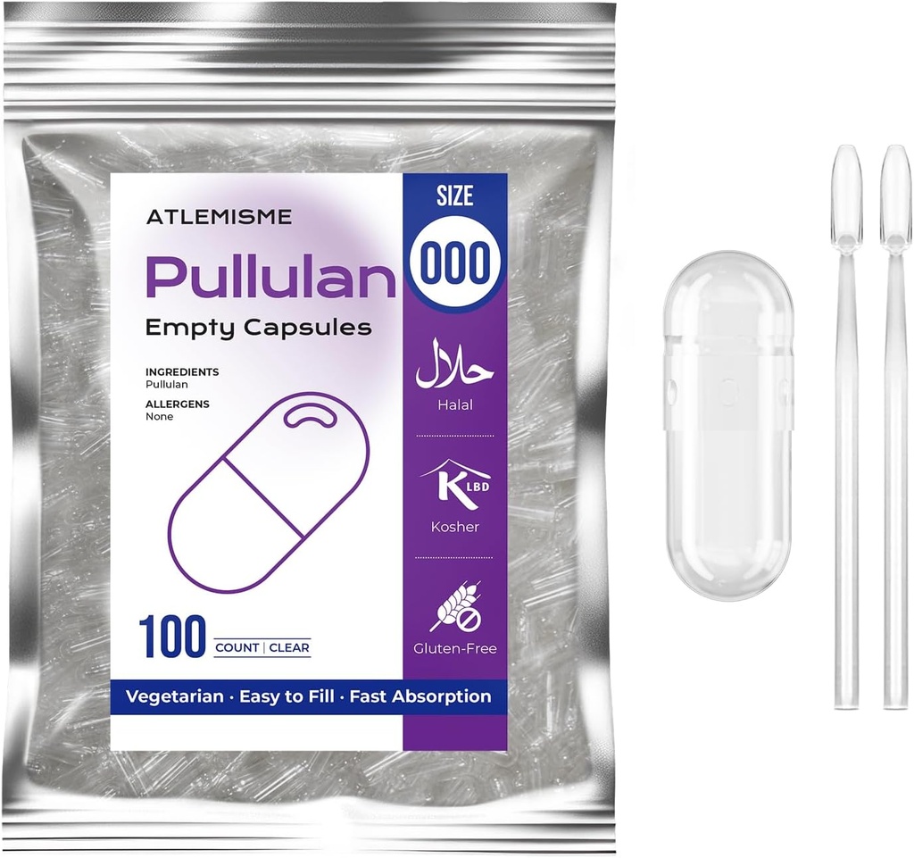 Capsule pululane goale Dimensiunea 000 - Capsule Vegan goale (100 Număr) Capsule goale Capsule de legume DIY umplere - Capsule vegetale Capace goale cu 2 linguri Micro Lab pentru umplerea capsulei