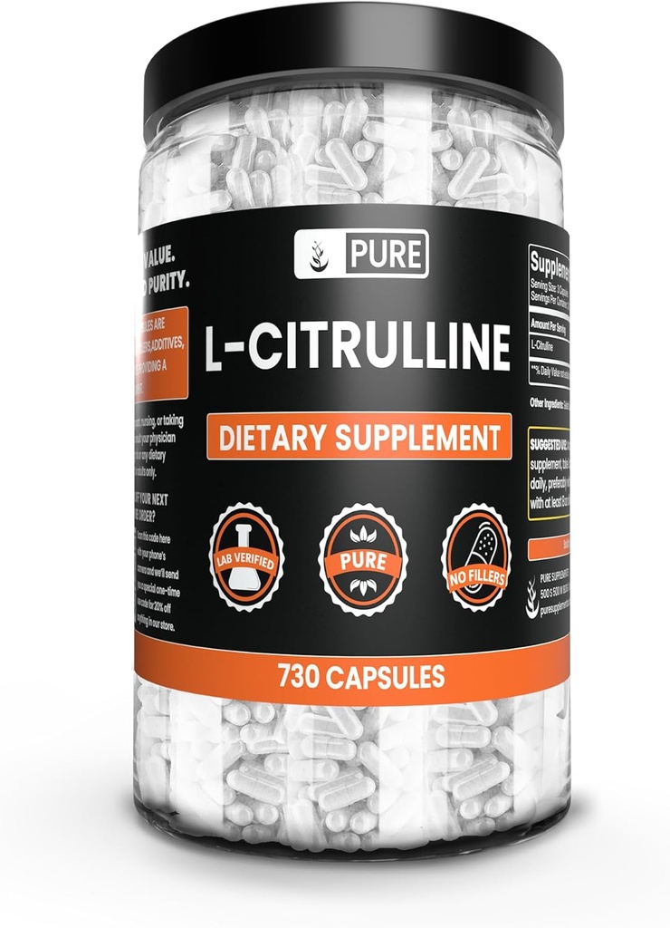 Ingrediente originale pure L-Citrulline No Magneziu sau Rice Fillers, întotdeauna pură, Lab verificat (730 Capsule)