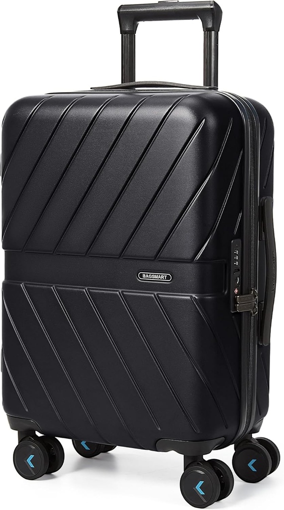 BAGSMART Carry On Bagage 22x14x9 Airline Aprobat cu TSA Lock, 1O% Polycarbonat Hardside Bagaj cu roti Spinner, Durable Hard Shell Carry On Suitcase 20 inch negru