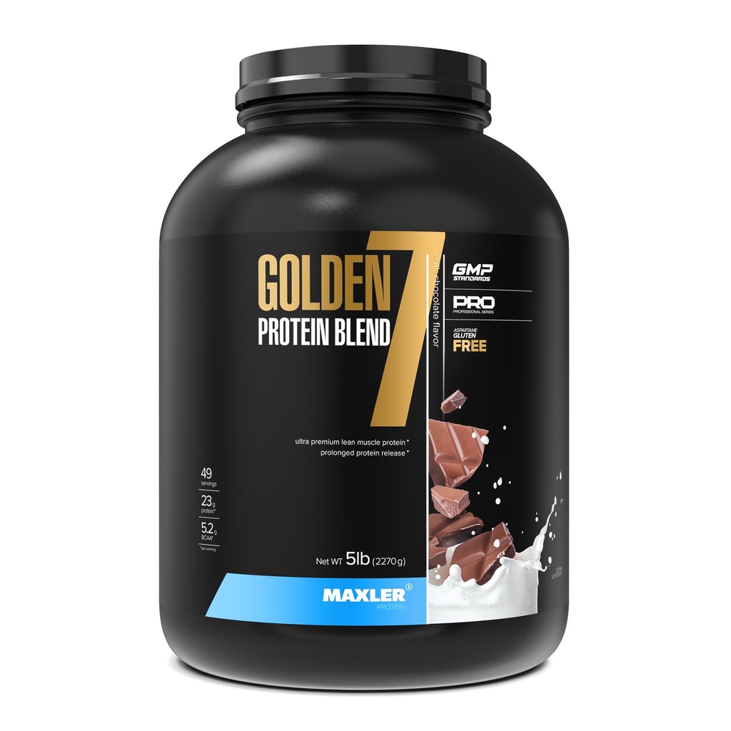Maxler Golden 7 Proteine Blend - Pulbere de proteine pentru câştigarea şi recuperarea muşchilor - Lapte praf de ciocolată Proteină 5 lb