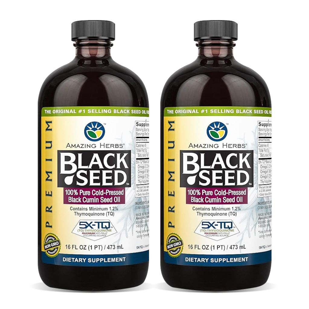 Herbs Premium Black Seed Oil - Gluten Free, Non OMG, Cold presat Nigella Sativa SIDA în Digestive Health, Immune Support, Brain Function - 16 Fl Oz (Pachet de 2)
