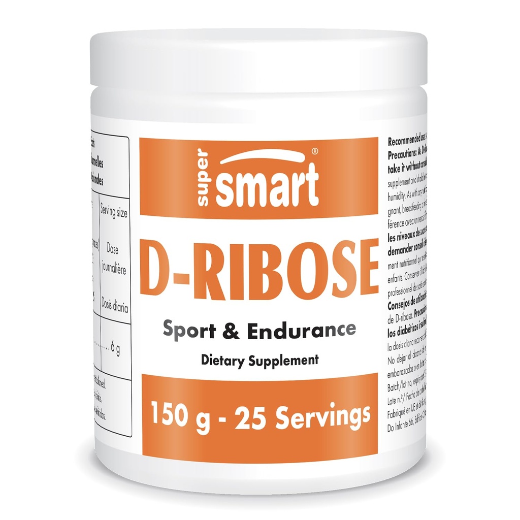 Supersmart - D-Ribose Powder (Zahăr natural) 6gm pe zi - Sinteza și producția ATP - Combustibil universal pentru energie 