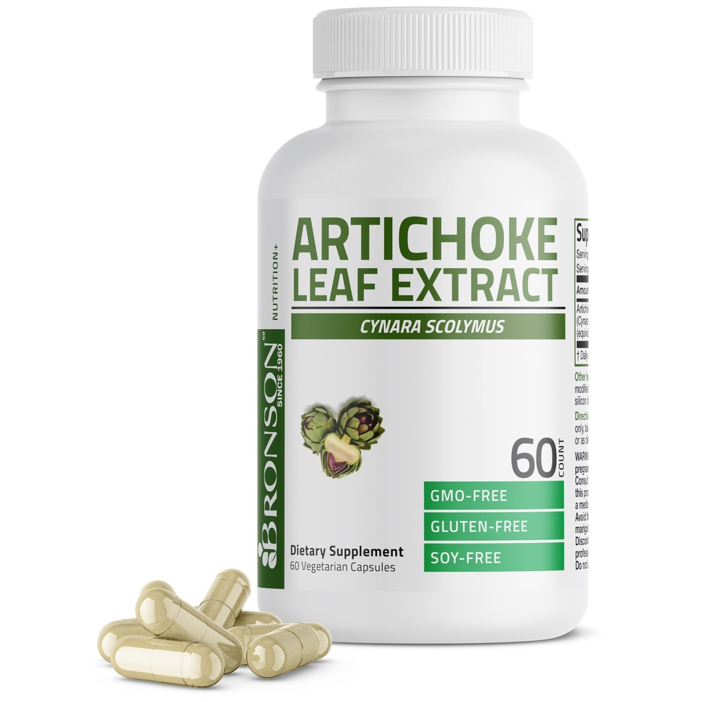 Bronson Artichoke Leaf Putere suplimentară sprijină Digestie Sanatos functie hepatica sanatoasa, non-GMO, 60 Capsule vegetariene