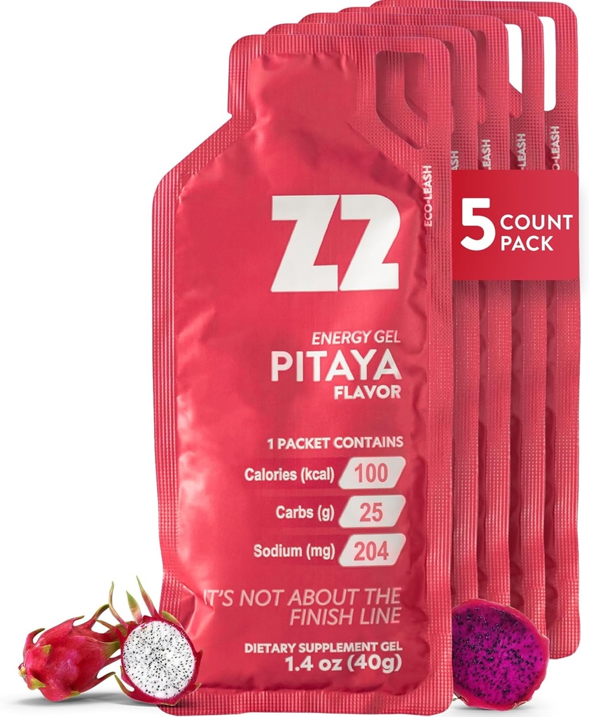 Z2 Dragon Fruit Energy Gel Performanță - 25g Carb, 204mg Sodiu, Electroliți, Pre & În timpul antrenamentului, Boosts Endurance for Running, Ciclism, Biking, și Sport - 5-Count Pack