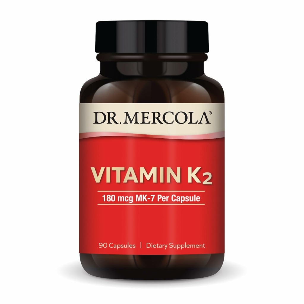 Dr. Mercola Vitamina K2-180 mcg Vitamina K2 ca MK-7 - Susţine funcţia arterială sănătoasă şi sănătatea inimii - non-GMO, gluten-gratuit şi lactate- 90 capsule (90 Servings)