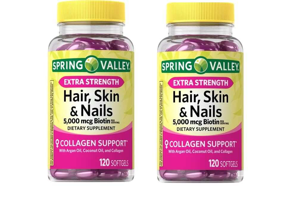 Anexa Spring Valley Extra Putere Biotina Păr, Piele & unghii Supliment alimentar, 5000 mcg, 120 Conte (Pachet de 2), 240 Conte (Pachet de 1)