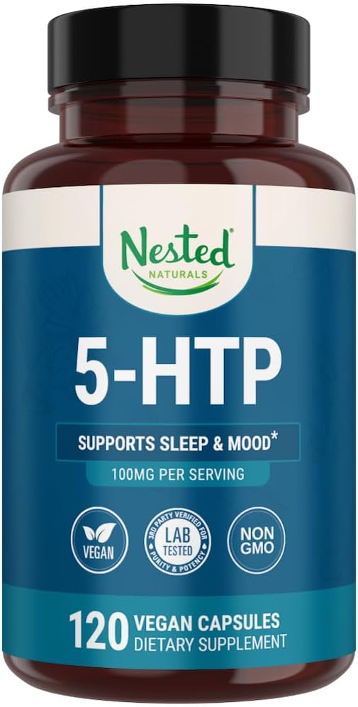 Naturals 5-HTP 100 mg (5-hidroxitriptofan) - Sleep and Mood Supplement - 5HTP pentru serotonina naturala - 120 non-GMO, capsule Vegan