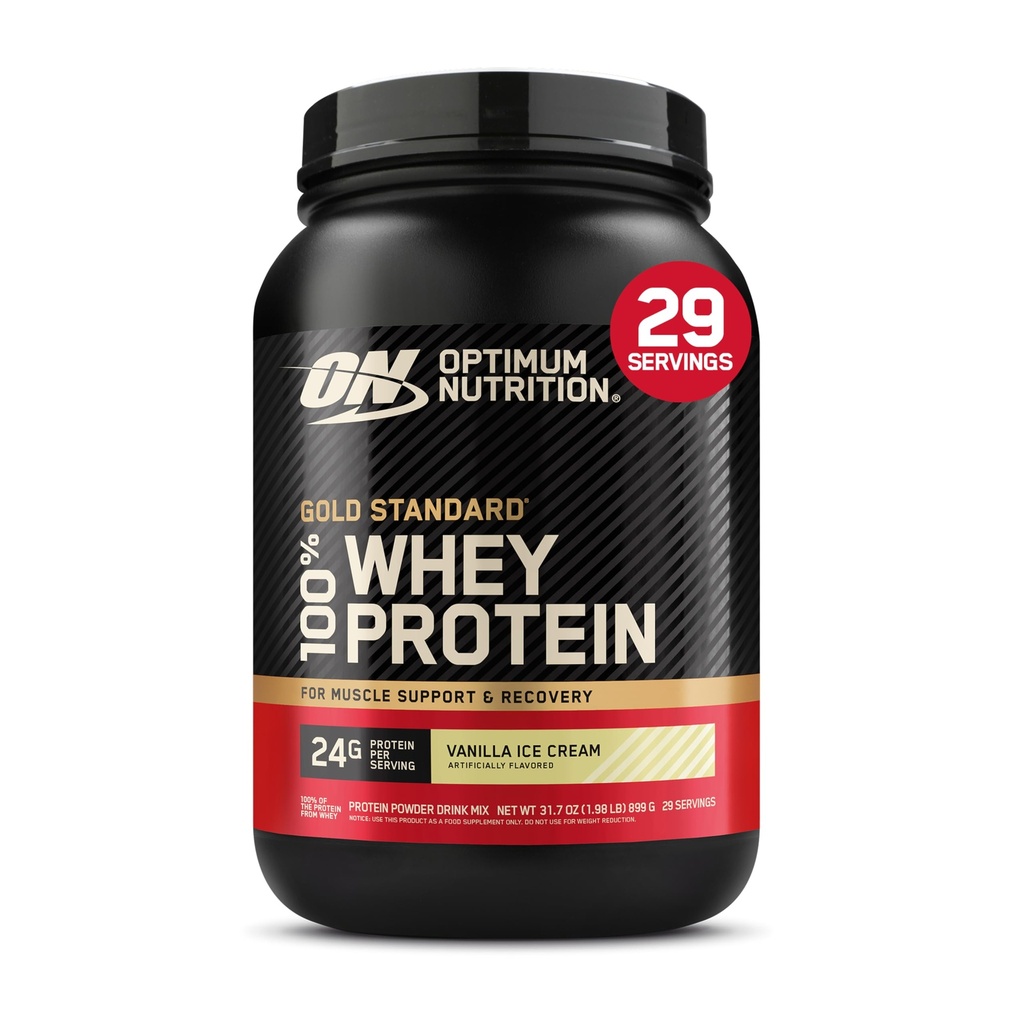 Optimum Nutrition Gold Standard 100% Whey Proteine pulbere, Vanilla Ice Cream, 2 Pound (Packing May Vary)