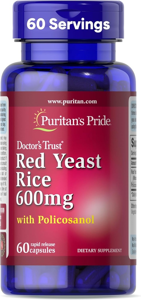 Puritani Doctori de mândrie Trust® Red Yeast Rice 60mg cu Policosanol, Supliment alimentar, 60 capsule de eliberare rapidă