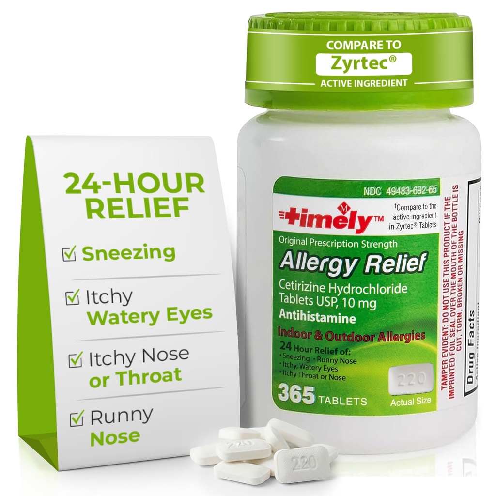 Timpul-CAP LABS, INC. Cetirizină HCl 10 Mg 365 Tablete - 24 Ore Ajutor de alergie de la Strănut, Runny Nase, Itchy Watery Eyes, Itchy Throat sau nas