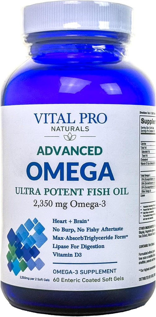 Vital Pro Naturals - avansat Omega Wild Prins Norvegian ulei de pește cu 2350 mg de mare potențial Omega 3 suplimente acid gras EPA DHA și DPA pentru creier și inimă 60 Softgels (Packing May Vary)