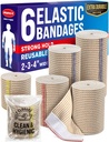 Bandaj elastic de înaltă performanță - 6 Pack (2x2in, 2x3in, 2x4in) - Auto-închidere Bandaj de compresie puternic Wrap pentru picioare, glezne, încheieturi și genunchi