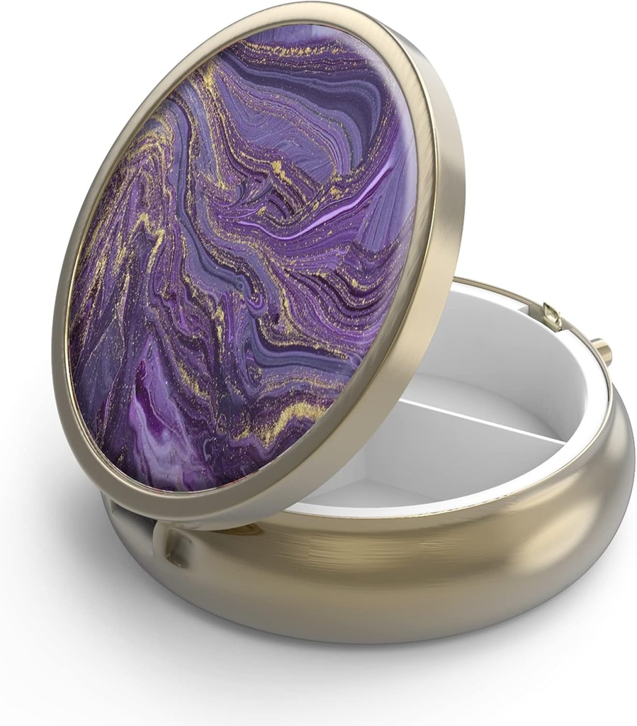 Cutie cu pastile de caz pilula cu oglindă retro 3 Compartiment cutie cu pastile mici pentru Purse sau Pocket Bronz mic cutie cu pastile Roud sau vitamine, ulei de pește, suplimente, Pilula Contine cadouri de călătorie (Marble aur)