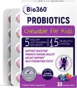 Bio360 Probiotice pentru copii - 15 Strains & 5 Miliarde CFU sprijină creierul, Immune & Digestive Health - Copii Probiotic Chewable cu prebiotice organice pentru constipație, mixt aroma Berry, 30 Conte