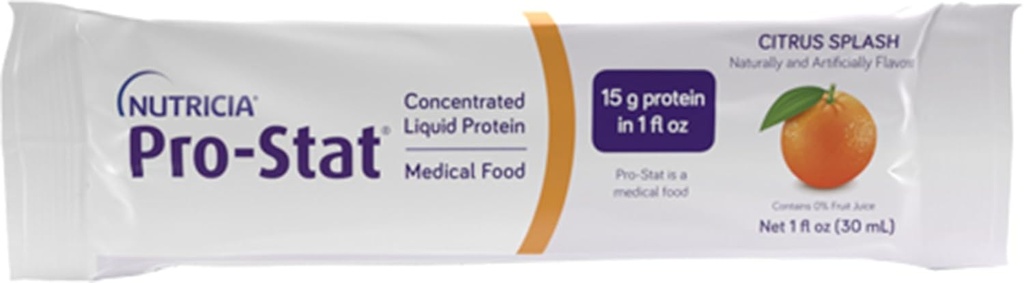 Nutricia Pro-Stat Sugar Free Citrus Splash - 1 oz Packets, Packet de 96 - High-Protein, gata-to-Drink Medical Food for Wound Care, Muscle Loss, and Malnutrition Management