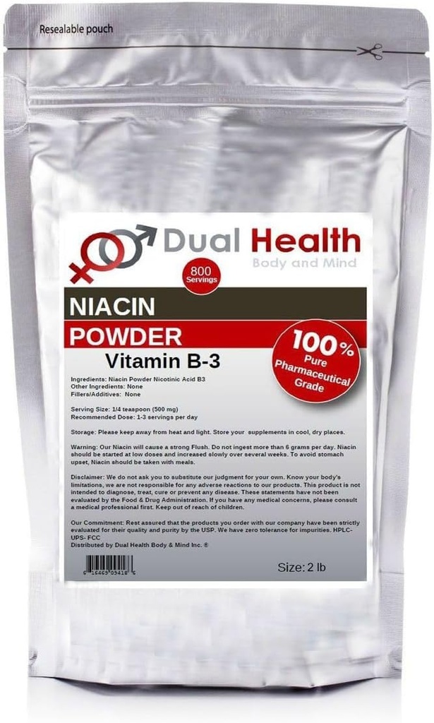 Niacin pulbere (2 lbs) Vitamina B3 supliment vrac eliberare imediată Niacină cu acid azotic Flush non-GMO, Vegan, Gluten Free Company Absorbție rapidă Fără OMG-uri, Fillere, Aditivi sau metale grele