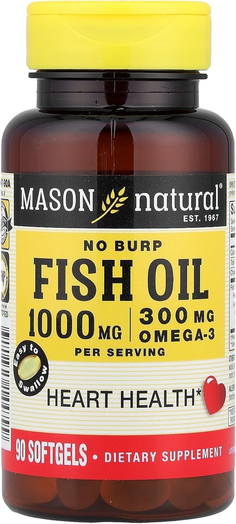 Ulei de pește 1000 Mg No Burp Softgel, de Mason Vitamine - 90 Ea