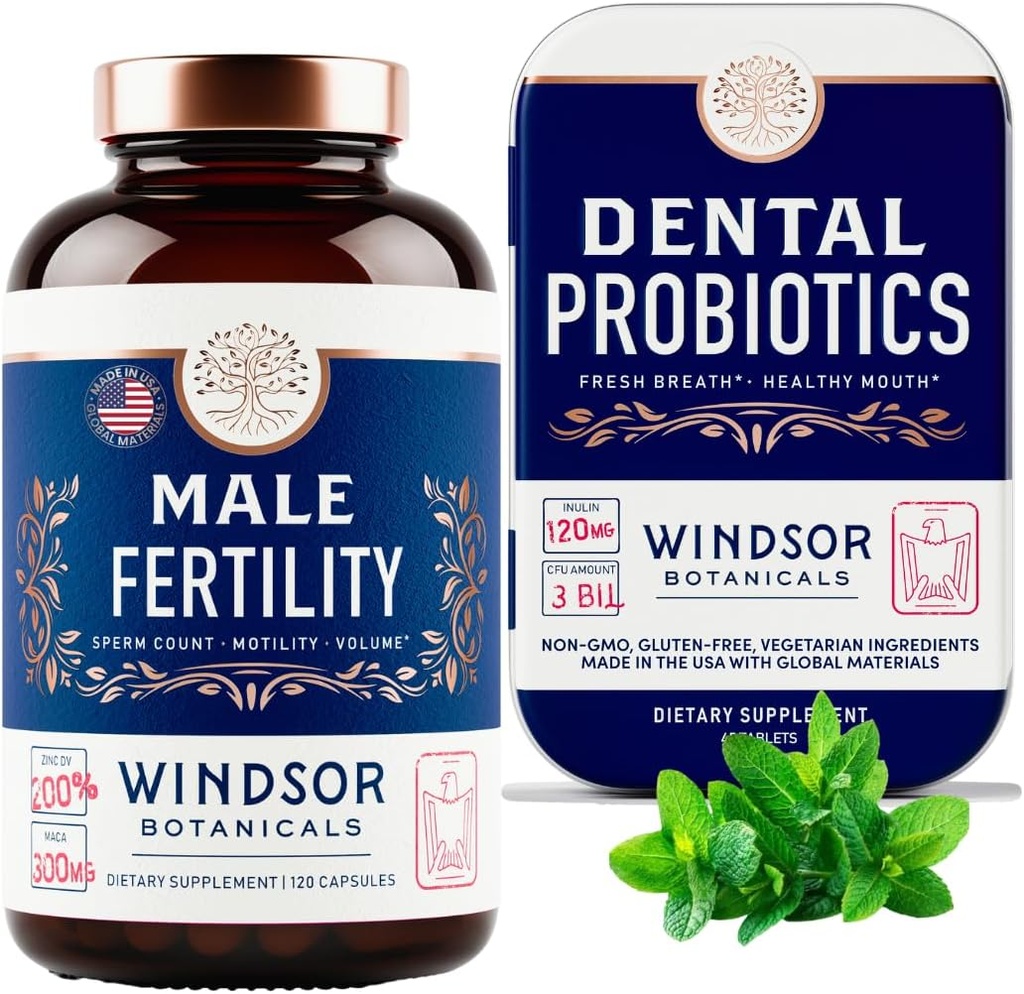 WINDSOR BOTANICA Suplimentul de fertilitate masculină şi Probiotice dentare Sănătate şi Wellness Bundle