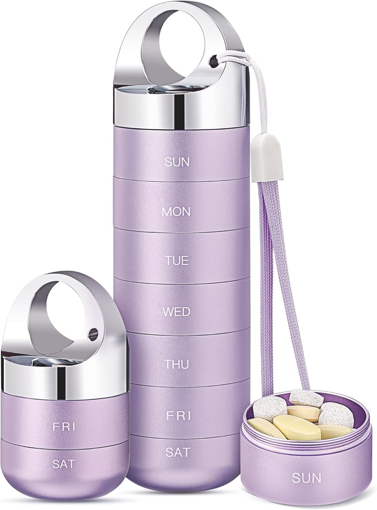 Zannaki Metal Travel Pill Organizator, Portable Waterproof Weekly Pilula cutie, Aluminum de mari pastile de aluminiu container, BPA gratuit 7 zile Daily Medicine Organizator titular de vitamine, ulei de pește, supliment