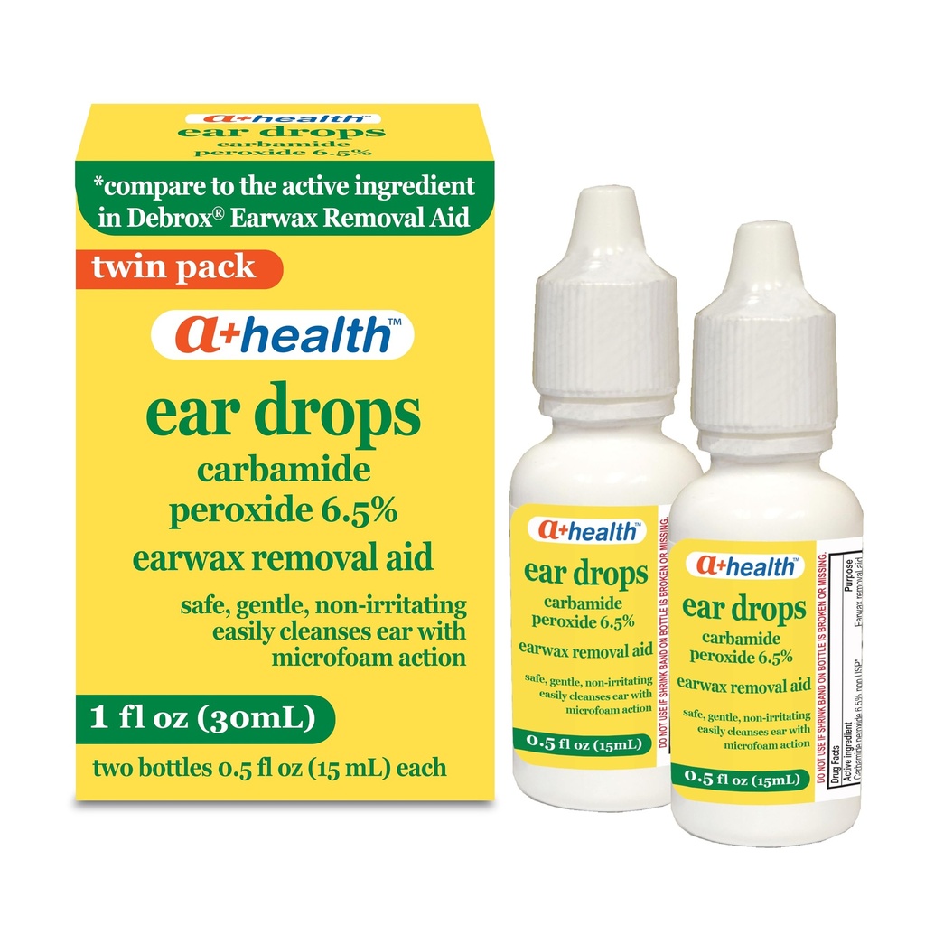 A+Health Earwax Remoping Drops, Carbamidă Peroxid 6,5%, Made in USA, Twin Pack, 1 fl Ounce (Două flacoane de 0,5 fl oz)