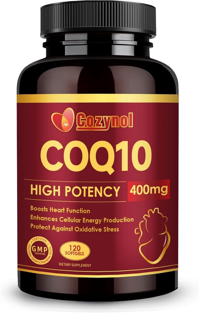 CoQ10 400mg Softgels cu Omega 3 & PQQ, puternic antioxidant pentru Heart Health & Energy Production, 120 Conte