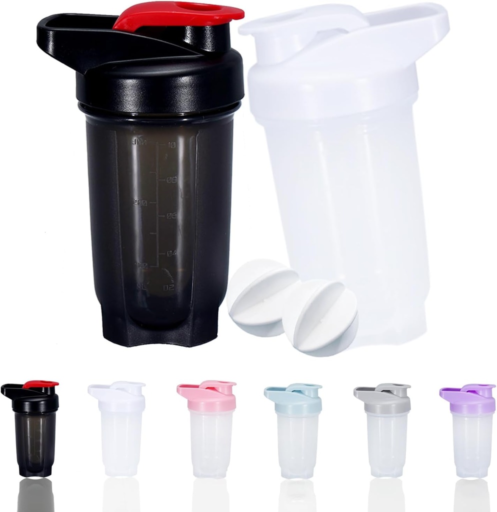 Shaker flacon de proteine Shakes Cup și 10-Ounce / 300ML Shaker-Bottle cu bile Whisk, proteine Shakers Set sticle, non-BPA plastic (Black+White(2PCS)))