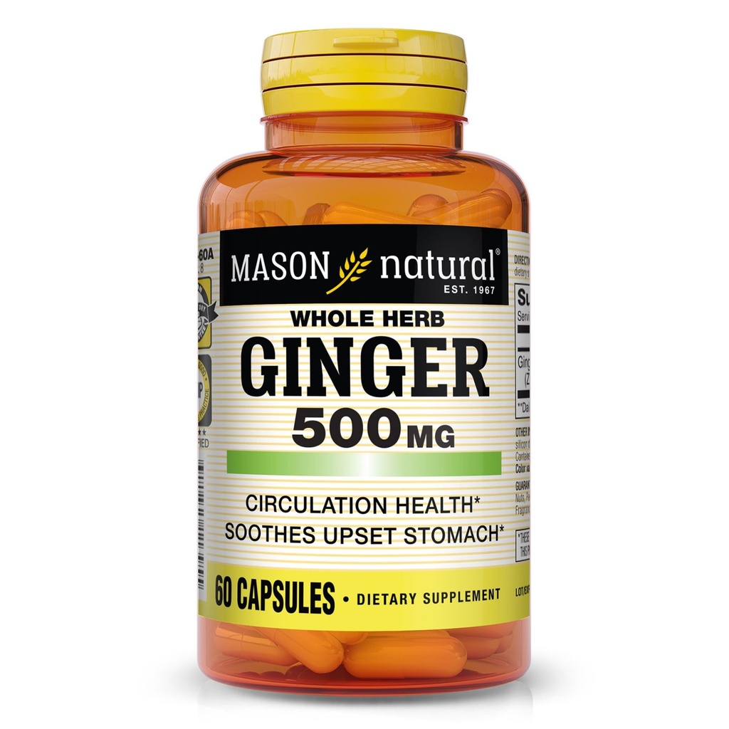 MASON NATURAL întreg Herb Ginger 500 mg, 2 luni de aprovizionare, naturale Herbal Supliment, 60 capsule
