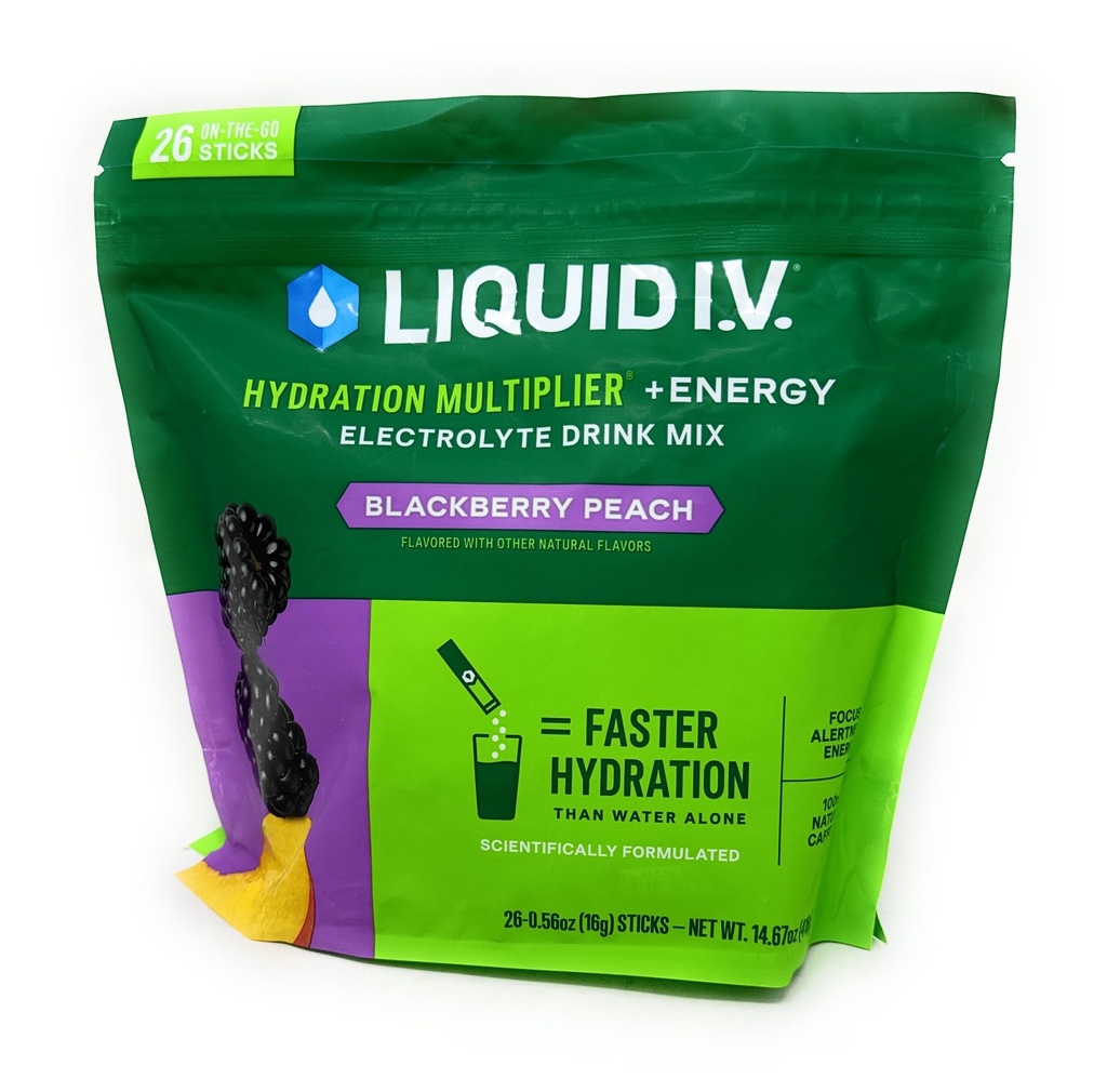 Multiplicator de hidratare lichid IV + Mix de energie pentru băuturi, BlackBerry Peach (26 Pack)