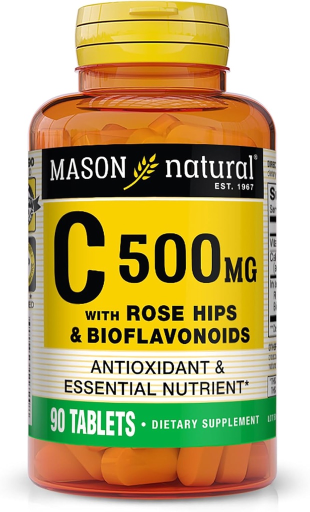 MASON NATURAL Vitamina C 500 mg, cu Rose Hips & Bioflavonoids, Immune Support & Antioxidant Formula, 90 comprimate