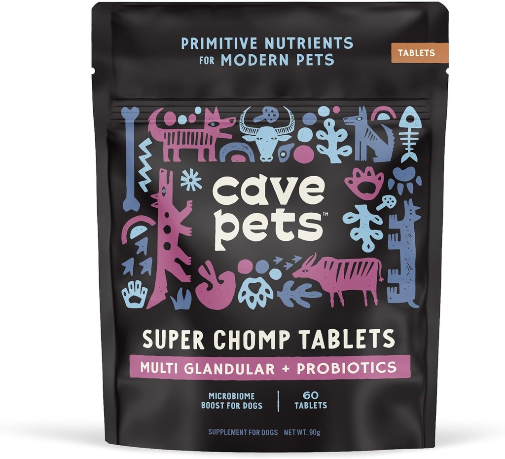 Animale de companie peşteră, Super Chomp tablete, câine supliment probiotic pentru sănătate digestivă, Multi-Glandular & Probiotice, 60 comprimate