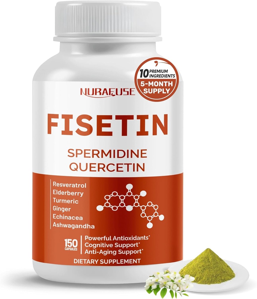 Fisetin 10-in-1 Formula - cu Spermidină Quercetin Resveratrol, Elderberry, Turmeric Non-GMO, Gluten-Free, Soy-Free