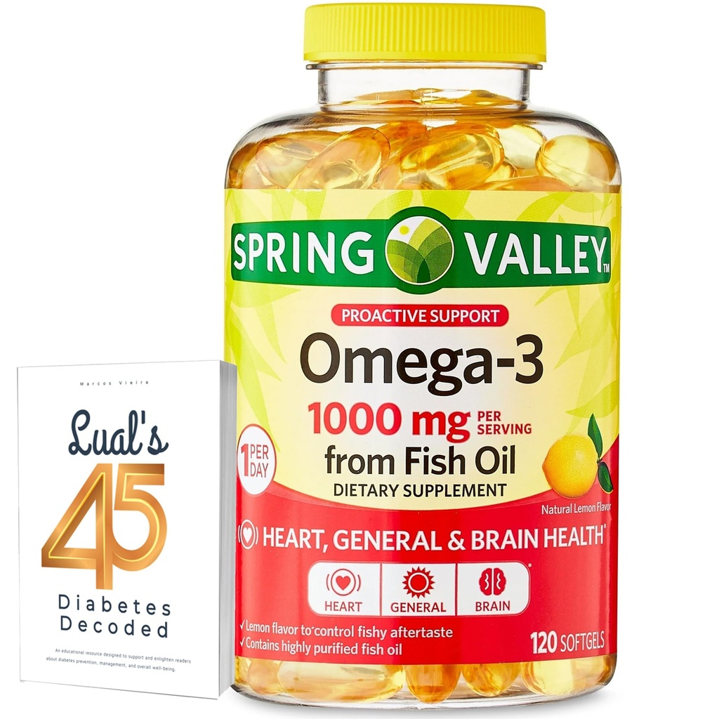 Omega-3 de la Fish Oil Heart General & Brain Health Supliment alimentar Softgels, 1000 mg, 120 Contele Bundle cu 45 de diabet zaharat Decodat