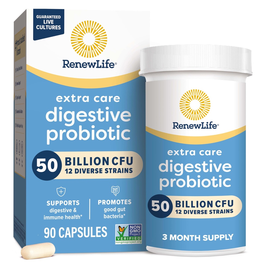 Capsule probiotice de ingrijire in plus, 50 Miliarde CFU Garantate, Zilnic Supplement Suporturi Immune, Digestive, Respirator Sanatate(1), L. Rhamnosus GG, Dairy, Soy si Gluten-Free, 90 Conte