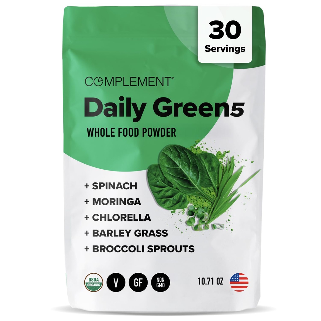 Complement Daily Greens Powder, Super Greens Powder Superfood- Alimente integrale, Chlorella organică Powder, Orz Grass Juice Powder, Broccoli Sprouts- Suport imun, Brain Health, Metal Detox- 30 Servings