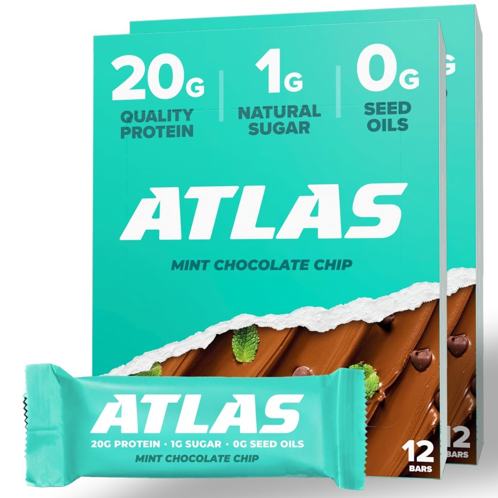 Atlas Proteine Bar, 20g Proteina, 1g zahăr, Ingrediente curate, Gluten gratuit, menta ciocolata Chip (12 Conte, pachet de 2)