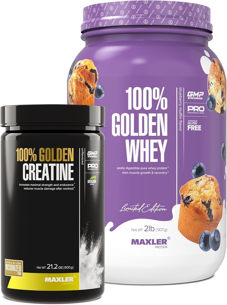Maxler 100% Golden Whey (Blueberry Muffin 2 lb) & 100% Golden Creatina (neflavorizate 21,2 oz)