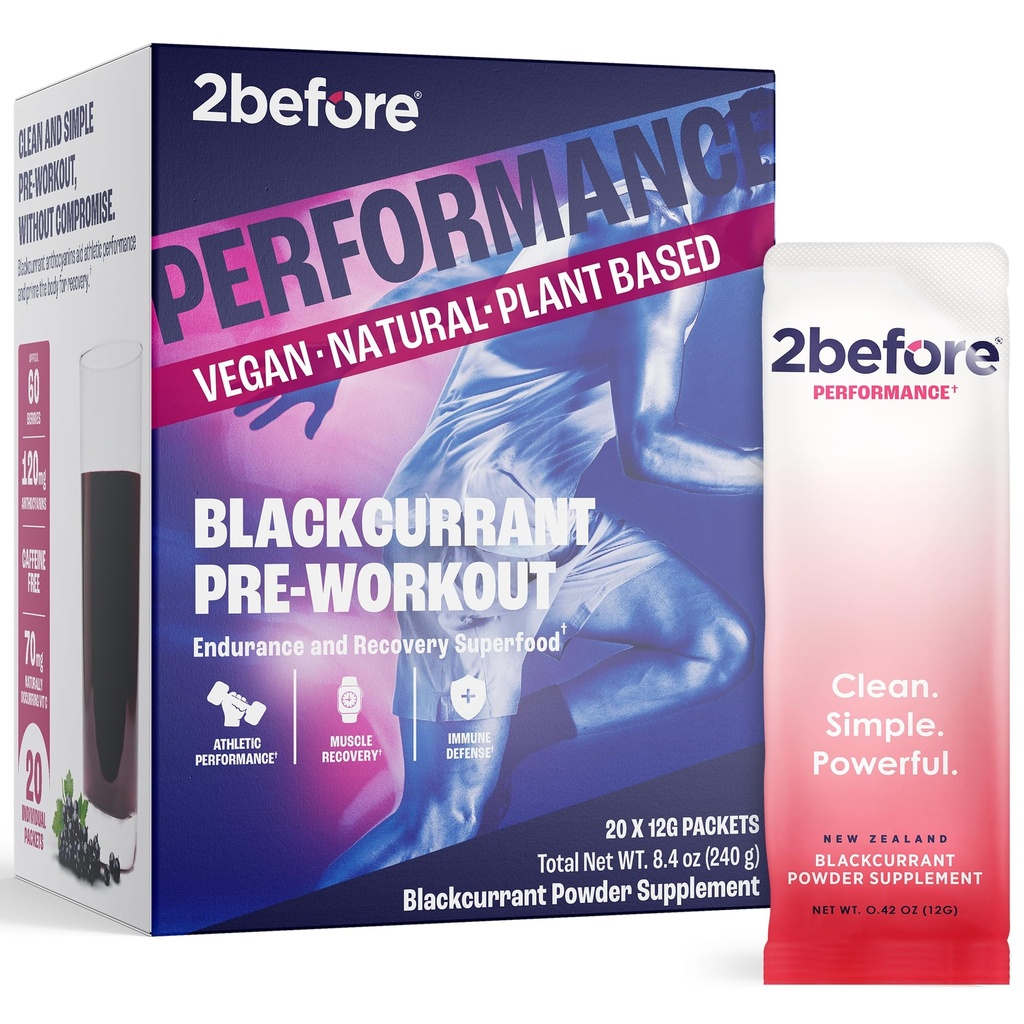 2 Înainte de Blackcurrant I Toate naturale Vegan Pre Antrenament, Cafeina gratuit I Energie curată, Perseverenţă, Recuperare I Femei şi bărbaţi Pre Antrenament I 20 x Pachete individuale I Sport informat certificat