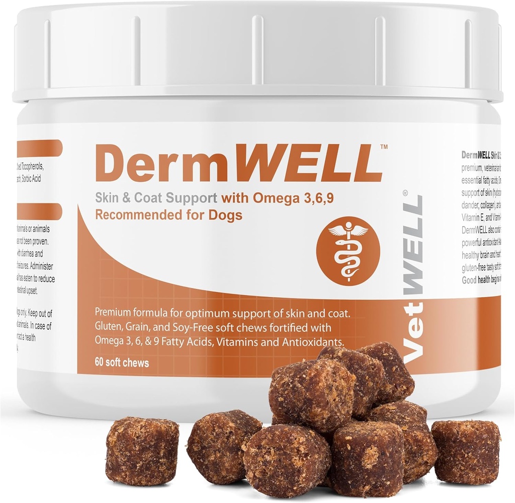 VetWELL Omega 3 Supliment pentru câini cu ulei de krill Antarctica, Astexanthin, Omega 3 6 9, EPA, DHA pentru piele uimitoare și haina (60 Conte)