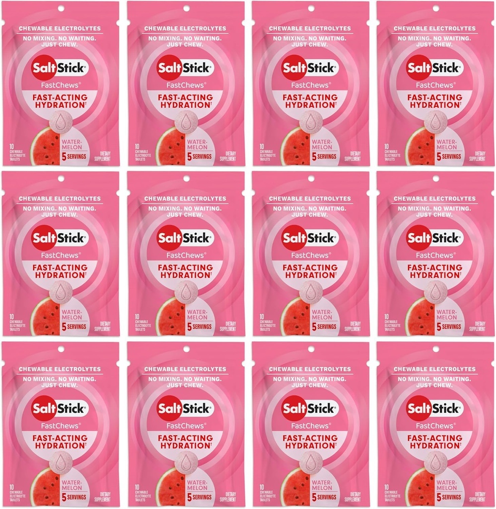 SaltStick Electrolyte FastChews - 120 Conte Pepene verde - Electrolit tablete pentru hidratare, Sare Tabs - 10 Conte (Pachet de 12)
