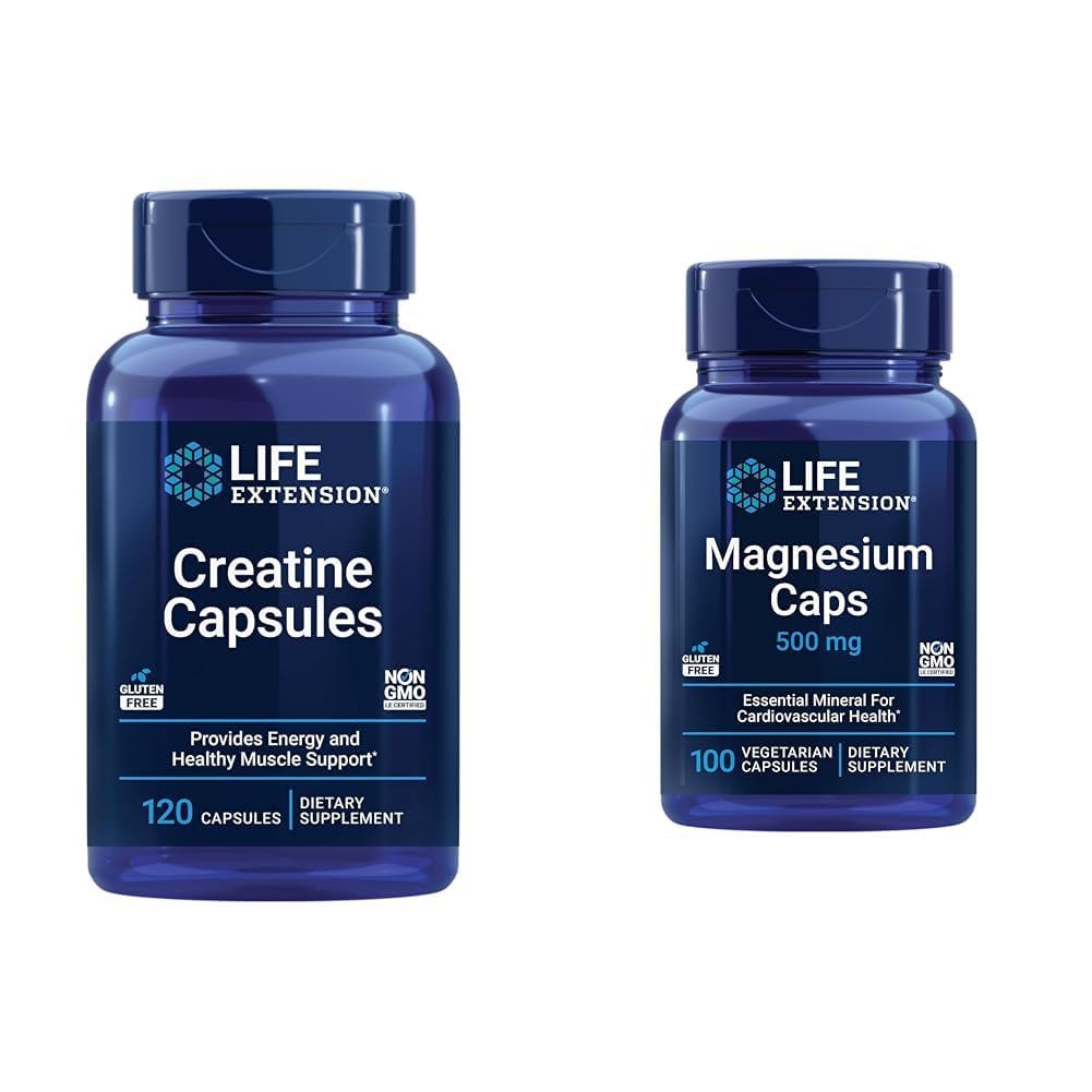 Extensie de viaţă Capsule Creatine 120 Numar & Magneziu Capace 500mg 100 Număr - Forţa musculară, Sănătatea inimii