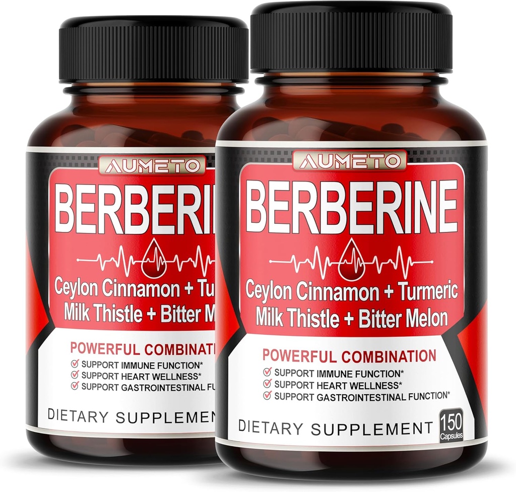 8 în 1 Berberine Supliment - Per capsulă oferă - Suport Digestie, Imunitate - cu Ceylon Scorțișoară, Lapte Thistle, Turmeric, Bitter Melon
