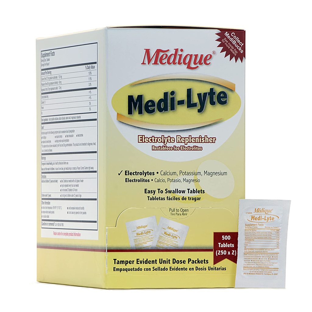 Medique Medi-Lyte Electrolyte Replenisher, rapid de ajutor de la căldură, stres, oboseală, şi crampe musculare, uşor de înghiţit comprimate, 500 comprimate (250 x 2)