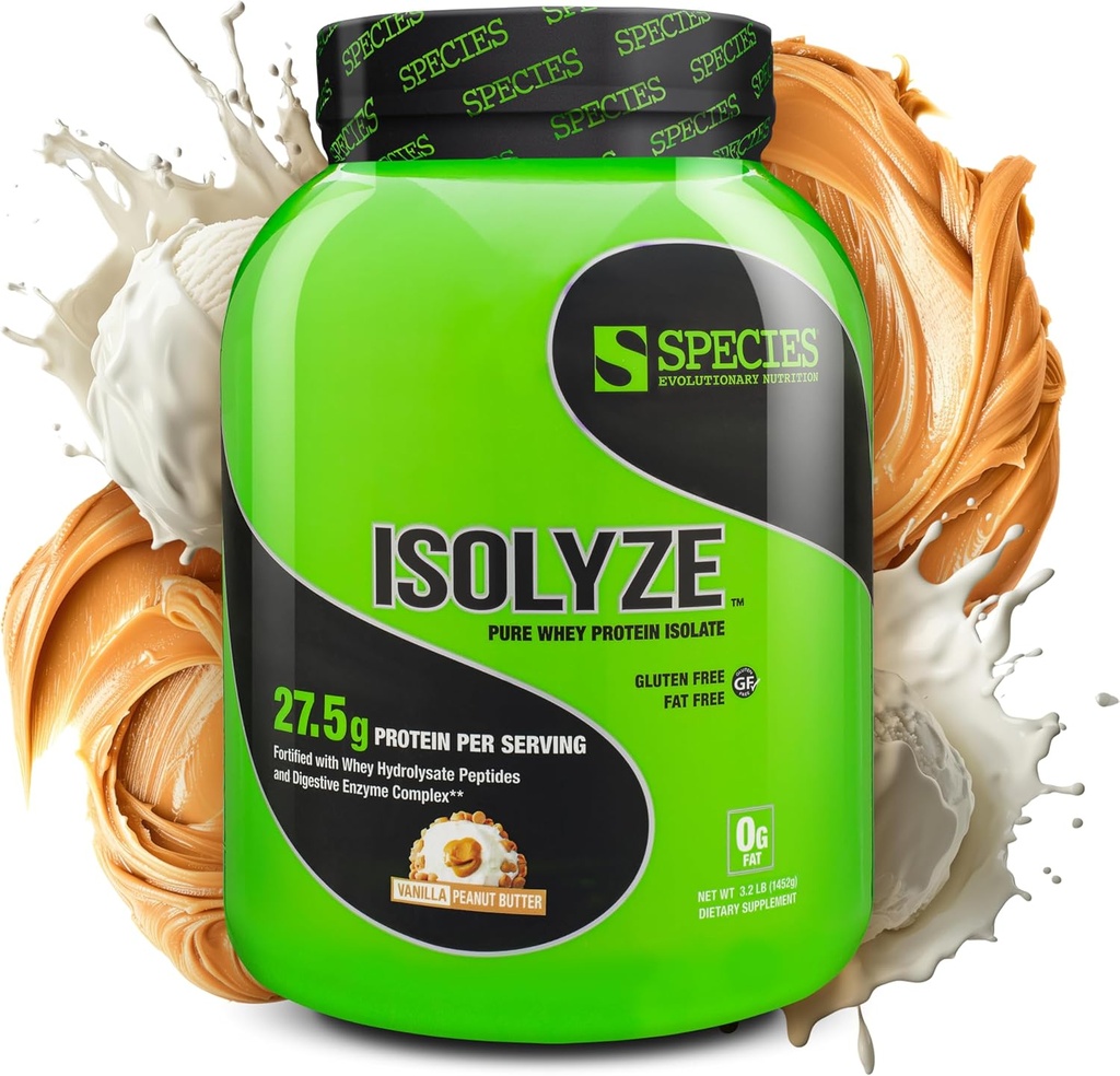 Specie Nutritie Izoleaza Whey Pulbere Proteina, 100% Whey Izolat pentru cladirea musculara, 27.5g Proteina Per Scoop, Fara zahar si grasime scazuta (Unt de arahide Vanilla, 44 Serviri)