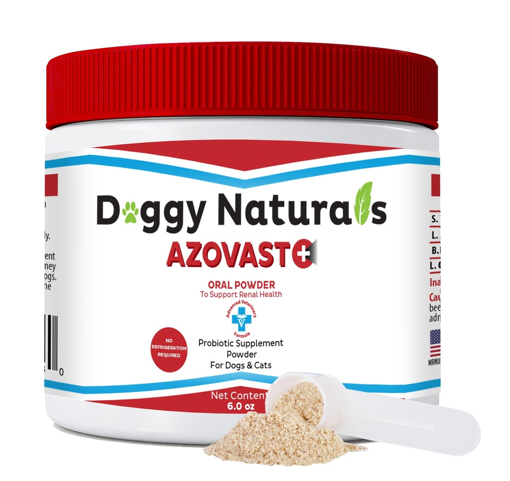 Azovast Plus Kidney Health Supplement for Dogs & Cats, Oral Powder (6 Oz) - (120 Doze/Jar) No Frigidery Necesar - Help Support Rinichi Function & Managing Renal Toxins (Made in U.S.A) (6 Oz)