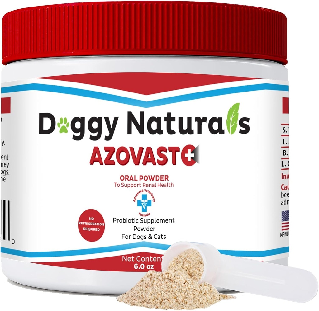 Azovast Plus Kidney Health Supplement for Dogs & Cats, Oral Powder (6 Oz) - (120 Doze/Jar) No Frigidery Necesar - Help Support Rinichi Function & Managing Renal Toxins (Made in U.S.A) (6 Oz)